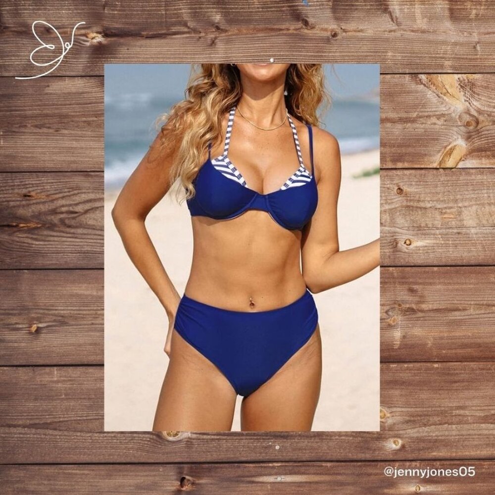 Cupshe Blue & White Two-Piece Bikini with Underwire - NWT - Size M